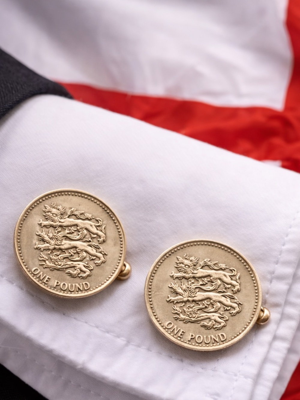 🇬🇧 British £1 Coin Cufflinks Three Lions |Vintage Swank Mid-Century Mount.
